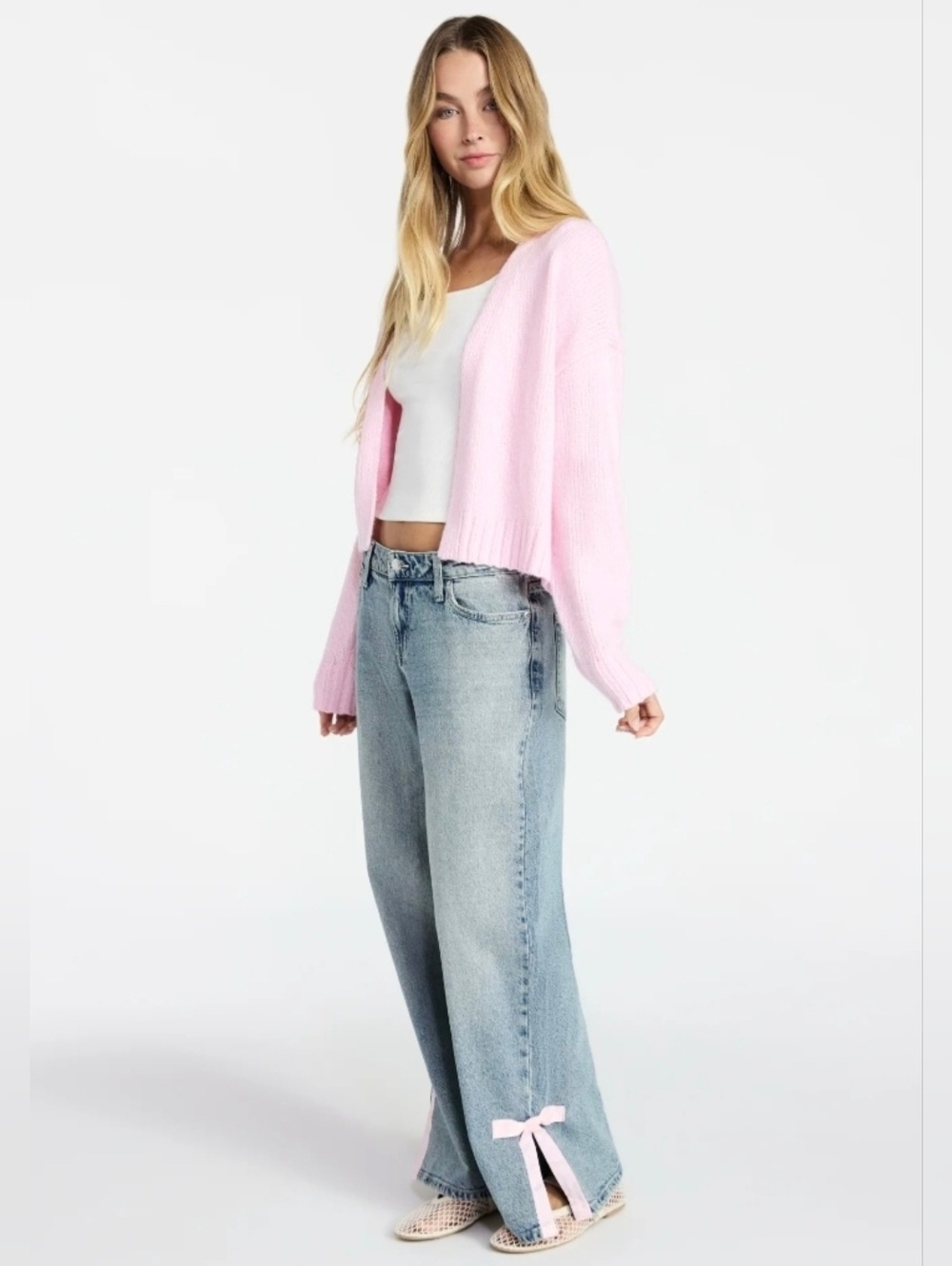 No Boundaries Wom's Sz 10 Baggy Jeans W Side Bow Slit Leg Insm 31" NWOT